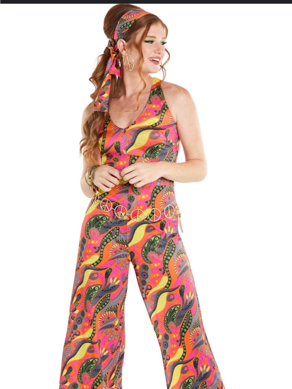 Spirit Vibrant Pink & Orange Retro Wide-Leg Jumpsuit